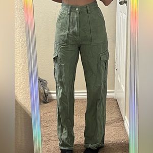 Green High Rise Straight Leg Jeans